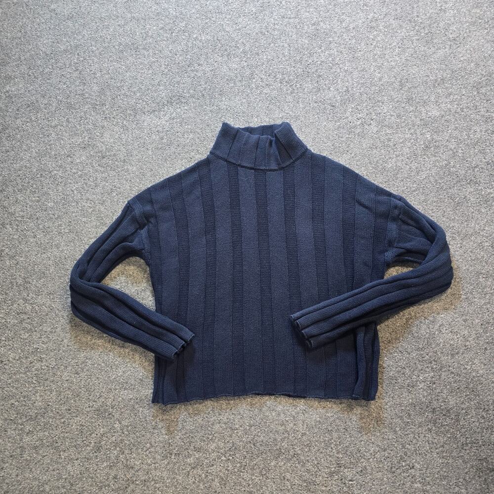 J Crew Sweater Womens Size Small Blue Ribbed Turtleneck Preppy Capsule Casual